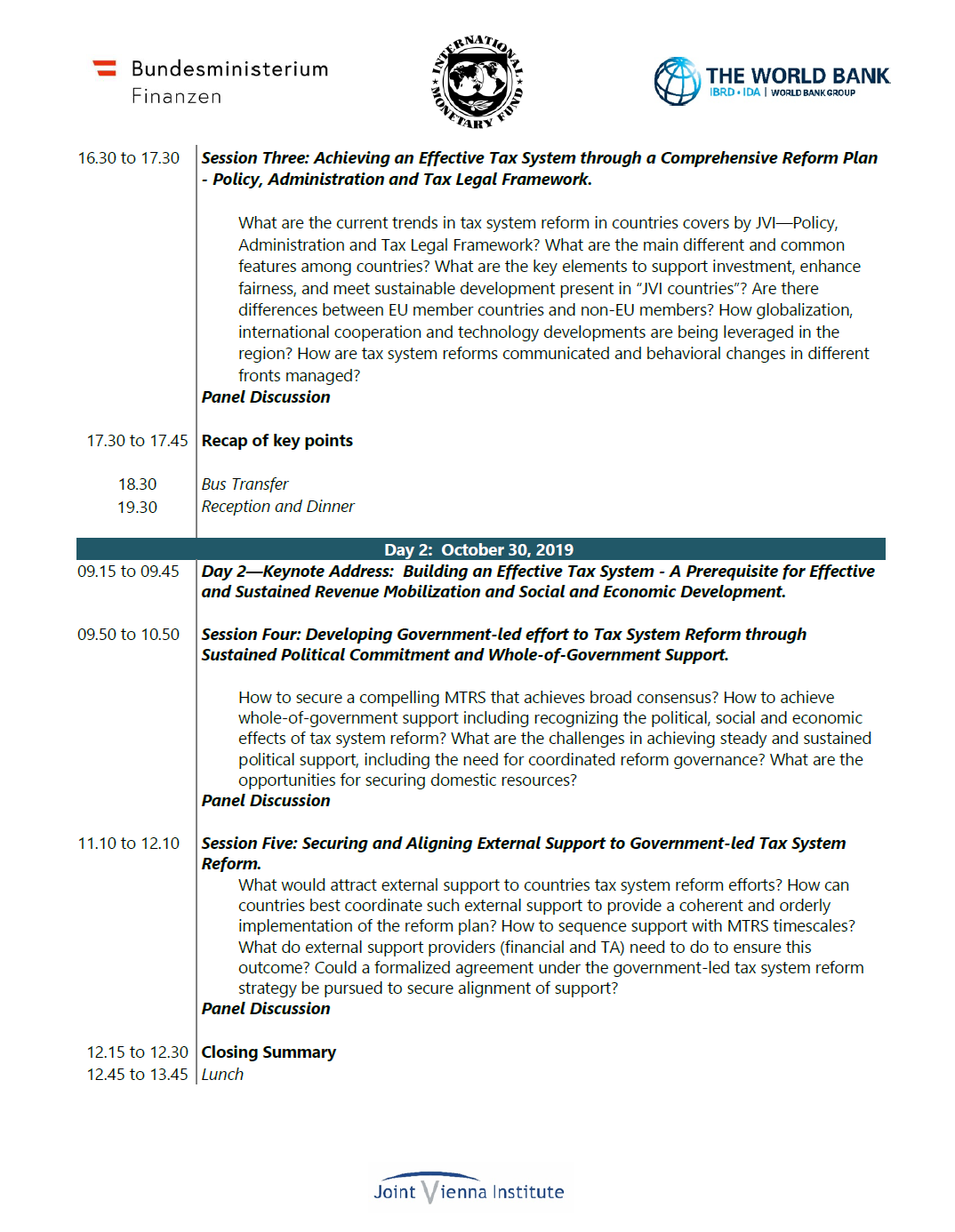Page 2 of the Agenda of IMF Conference on Medium Term Revenue Strategy (MTRS): Building More Effective Tax Systems
