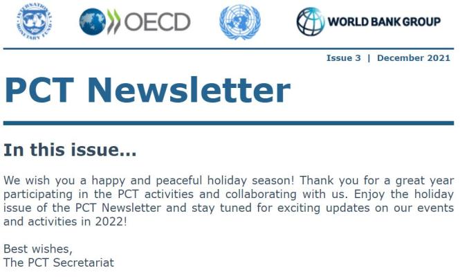 PCT Newsletter introduction paragraph: In this issue... We wish you a happy and peaceful holiday season! Thank you for a great year participating in the PCT activities and collaborating with us. Enjoy the holiday issue of the PCT Newsletter and stay tuned for exciting updates on our events and activities in 2022!  Best wishes, The PCT Secretariat 