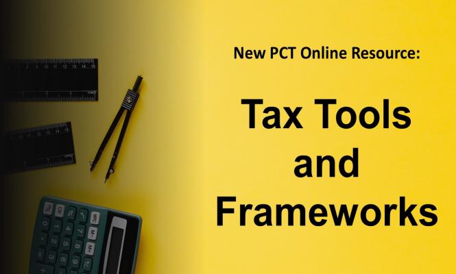 measuring tools on a yellow background with text that reads "New PCT Online Resource: Tax Tools and Frameworks"